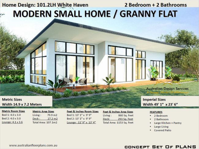 Modern 2 Bedroom Home Plan:101.2LH White Haven